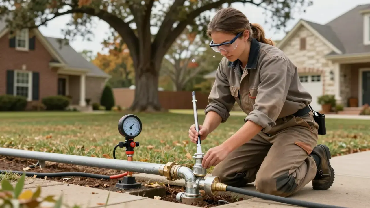 Gas Line Repair in Flower Mound: licensed gas fitter applying pipe thread sealant to a new galvanized steel elbow fitting